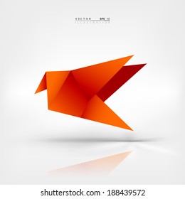 Origami paper bird on abstract background