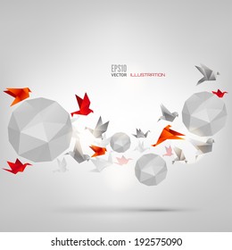 Origami-Papiervogel auf abstraktem Hintergrund