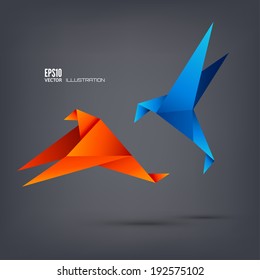 Origami paper bird on abstract background