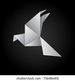 Origami paper bird, Polygonal shape. Art of paper folding. Japan origami crane,pigeon. Vector illustration