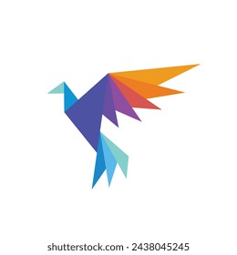 origami paper bird, bird rainbow logo