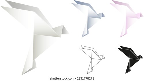 Ilustración vectorial sombreada de pájaro de papel de origen