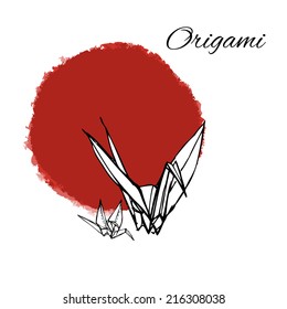 Origami paper bird vector background.