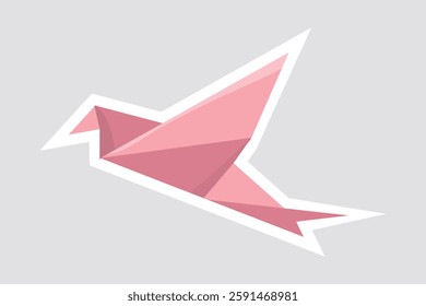 Origami Paper Bird Vector Illustration Sticker. Minimalist origami paper bird vector sticker in soft pink tones. Perfect for decor, crafts, and creative design projects