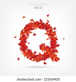 Origami paper birds alphabet. Letter q