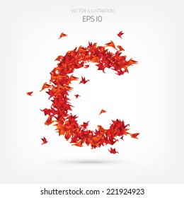 Origami paper birds alphabet. Letter c