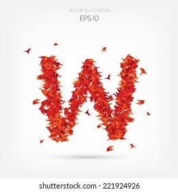 Origami paper birds alphabet. Letter w