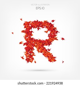 Origami paper birds alphabet. Letter r