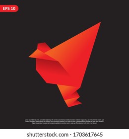 Origami paper bird.Vector illustration.Polygonal shape.Art of paper folding. Flying bird on abstract background.History of origami.Paper figures in flight.