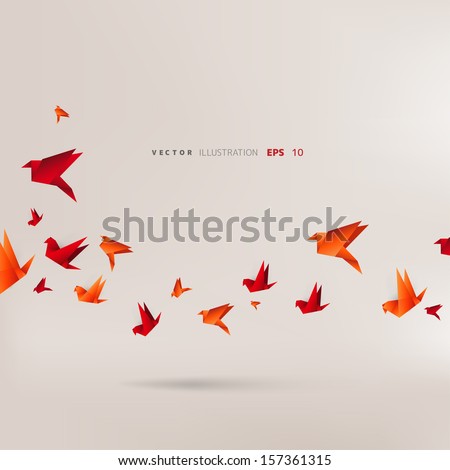 Origami paper bird.Vector illustration.Polygonal shape.Art of paper folding.Japan origami crane,pigeon. Flying bird on abstract background.History of origami.Paper figures in flight.