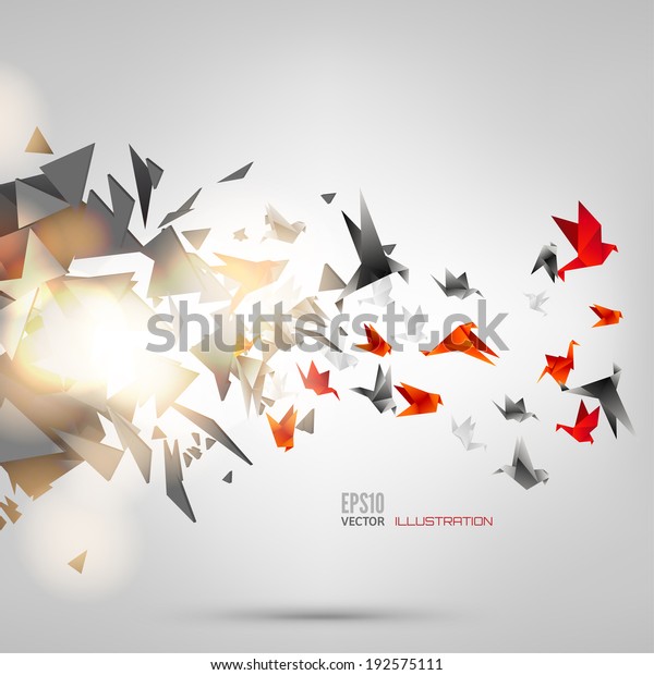 折り紙の鳥 ベクターイラスト 多角形 紙の折り方 日本の折り紙の鶴 ハト 抽象的な背景に飛ぶ鳥 折り紙の歴史 飛ぶ紙のフィギュア のベクター画像素材 ロイヤリティフリー