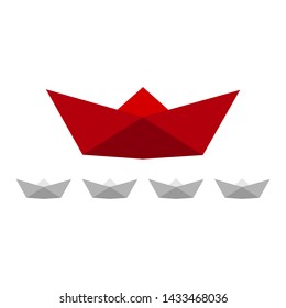 Origami paper boat flat icon design on white background.