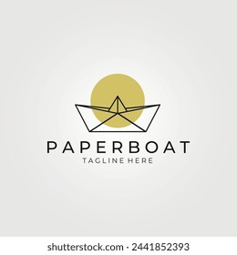 origami paper boat line art logo vector vintage illustration design