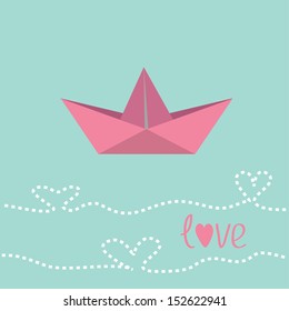 Origami Paper Boat.  Love Card. Vector Illustration.