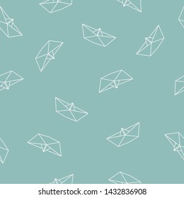 Origami paper boat seamless pattern for using fabric, wallpaper and interior decoration 