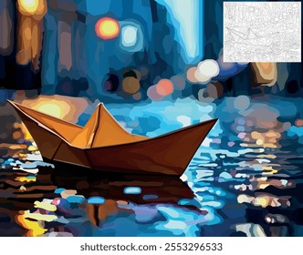 Origami Paper Boat Urban Nightscape