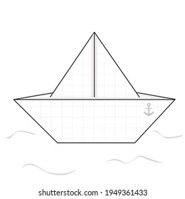 Origami paper boat. Vector on a white background. Children's toys paper boat