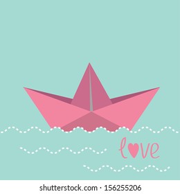 Origami paper boat and waves.  Vector illustration.