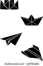 Origami paper boats and planes