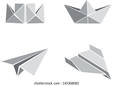 Origami paper boats and planes