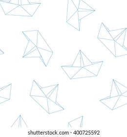 Origami paper boats or ships pattern. Sea theme. Seamless backgrounds collection. Vector illustration.