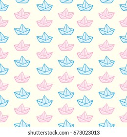 Origami paper boats or ships pattern sea theme, seamless backgrounds collection