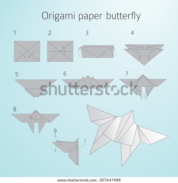 Origami Paper Butterfly Step By Step Stock Vector Royalty