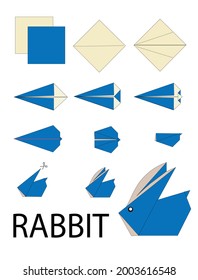 Origami paper craft of animal. Guide to make a bunny rabbit shape out of paper.