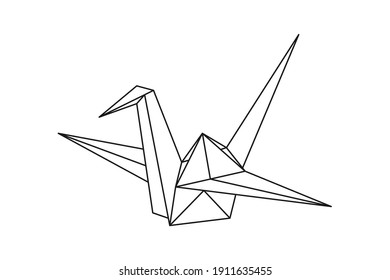 Origami paper crane bird. Geometric line shape for art of folded paper. Japanese origami. Vector illustration.