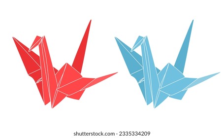 Origami paper crane bird. Geometric line shape for art of folded paper. Japanese origami. Vector.