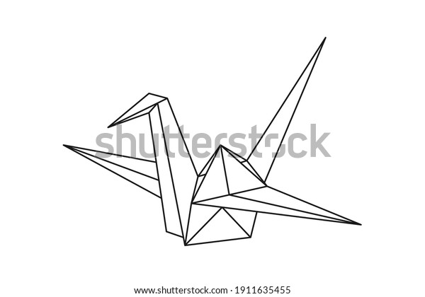 Origami paper\
crane bird. Geometric line shape for art of folded paper. Japanese\
origami. Vector\
illustration.