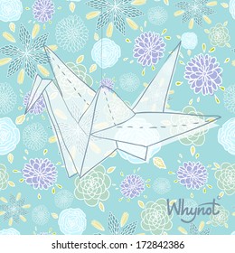Origami paper crane with flowers