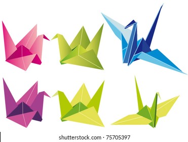 Origami paper cranes - full vector eps8 file