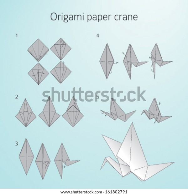 Origami Paper Cranes Instructions Assembly Stock Vector