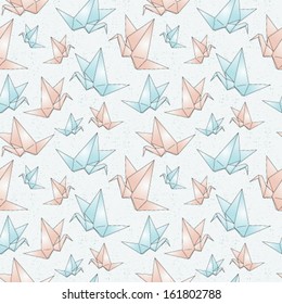 Origami paper cranes. Seamless pattern