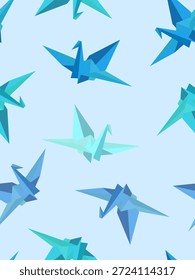 Papel de origami grúas sin patrón azul cerulean colores pájaros japoneses volando sobre fondo azul claro para envolver