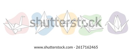 Origami paper cranes set. Various origami birds of folded paper. Origami paper bird symbol. Vector illustration