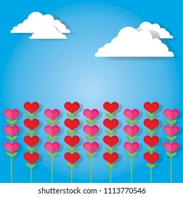 Origami paper cut concept Valentine's Day. Heart shape flowers. paper art craft style. idea, vector art and illustration. Symbol of love for greeting card