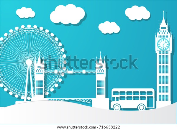 Origami Paper Cutting Style London Tourist Stock Vector