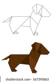 origami paper dog, dog contours