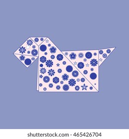 Origami paper dog with flowers on a white background