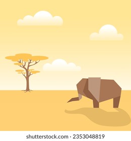 Origami paper elephant graphic design poster, vector illustration