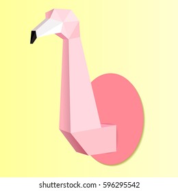 Origami paper flamingos on the wall. Abstract animal. Vector illustration on seamless background