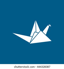 Origami Paper Flat Icon On Blue Background
