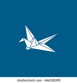 Origami Paper Flat Icon On Blue Background
