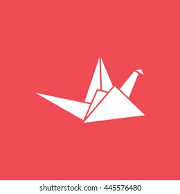 Origami Paper Flat Icon On Red Background