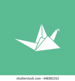 Origami Paper Flat Icon On Green Background