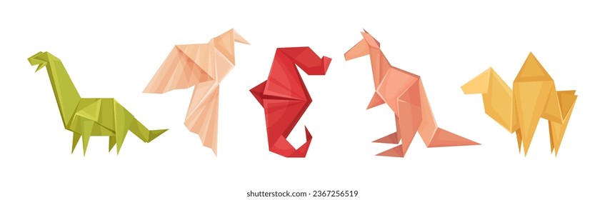 Origami or Paper Folding Animal Figures Vector Set