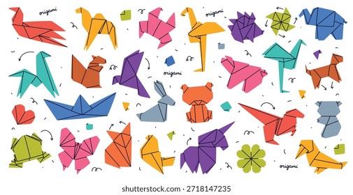 Papel de origami de forma plegable y figura de Vector Set