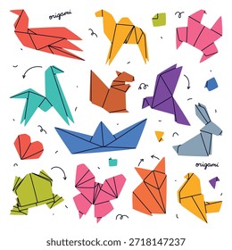 Papel de origami de forma plegable y figura de Vector Set